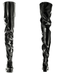 Front and back view of ACQUO of Sweden’s iconic over-the-knee black boots in high-shine finish, crafted for bold elegance and timeless Swedish style