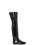 ACQUO of Sweden knee-high black shiny boots with flat sole – Scandinavian-designed statement footwear for bold and stylish fashion lovers