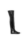 ACQUO of Sweden knee-high black shiny boots with flat sole – Scandinavian-designed statement footwear for bold and stylish fashion lovers