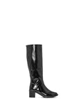 ACQUO of Sweden knee-high black boots with block heel – sleek Scandinavian design combining timeless fashion with high-gloss statement finish