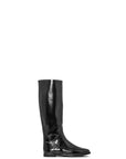 ACQUO of Sweden knee-high black boots in high-shine finish with flat sole – classic Scandinavian design meets timeless comfort and elegance
