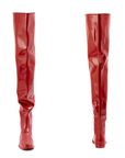 Vega Cherry Red front and back view of ACQUO of Sweden shiny rubber boots with a slim silhouette and flat sole.