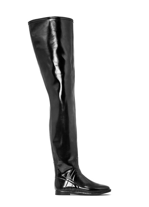 ACQUO of Sweden over-the-knee black boots with a sleek matte finish and flat sole – modern Scandinavian design for bold, fashion-forward styling