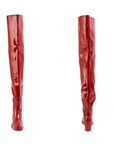 Elsa Cherry Red front and back view of ACQUO of Sweden shiny rubber boots with a slim silhouette and block heel.