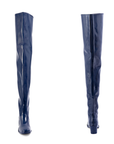 Elsa Iris Blue front and back view by ACQUO of Sweden featuring elegant iris blue over-the-knee rubber boots with a sleek silhouette and refined block heel.