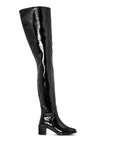 Side view of ACQUO of Sweden's signature knee-high black rubber boot with a stylish block heel and sleek finish – Scandinavian fashion meets timeless design