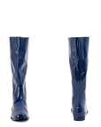 Svea Iris Blue front and back view by ACQUO of Sweden featuring elegant iris blue knee-high rubber boots with a sleek silhouette and flat sole.
