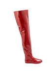 Vega Cherry Red side view of ACQUO of Sweden shiny rubber boots with a slim silhouette and flat sole
